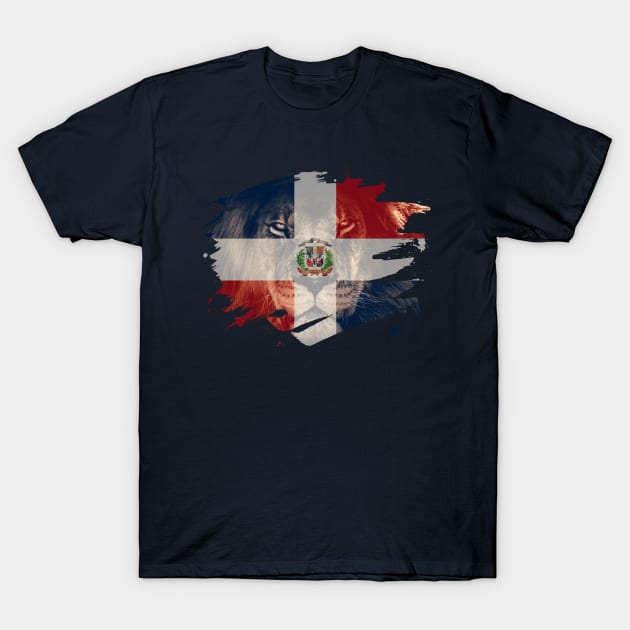 Dominican Republic Flag & African Lion Picture - Dominican Pride Design T-Shirt by Family Heritage Gifts